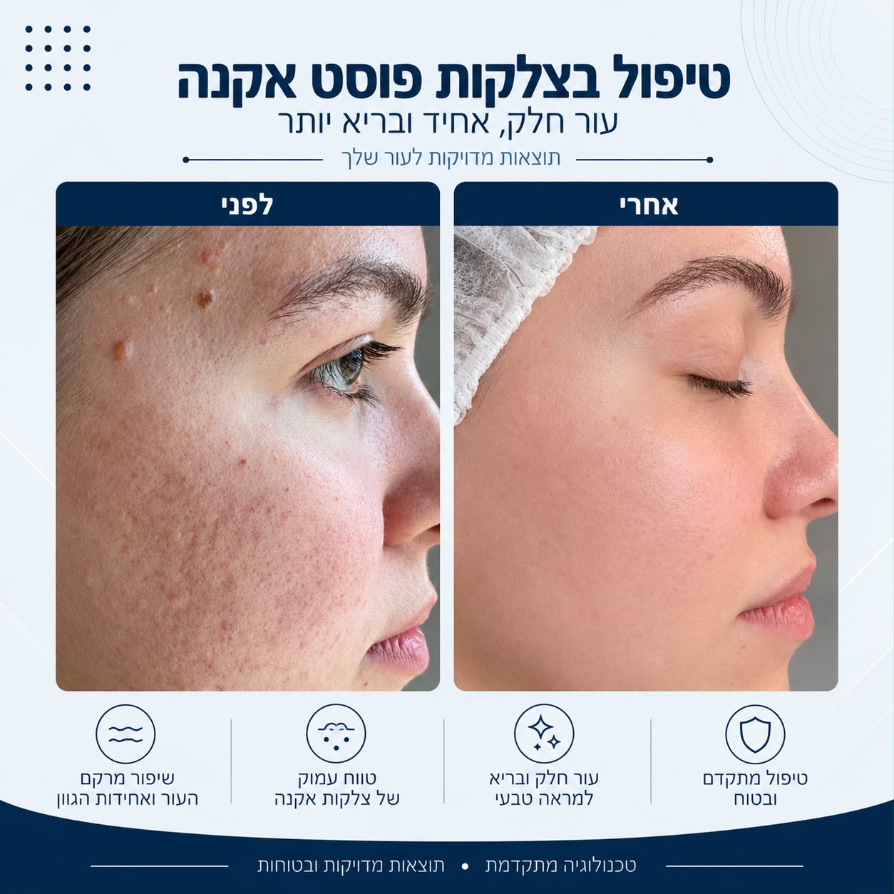 לפני ואחרי טיפול בצלקות פוסט אקנה - Beauty Hightech