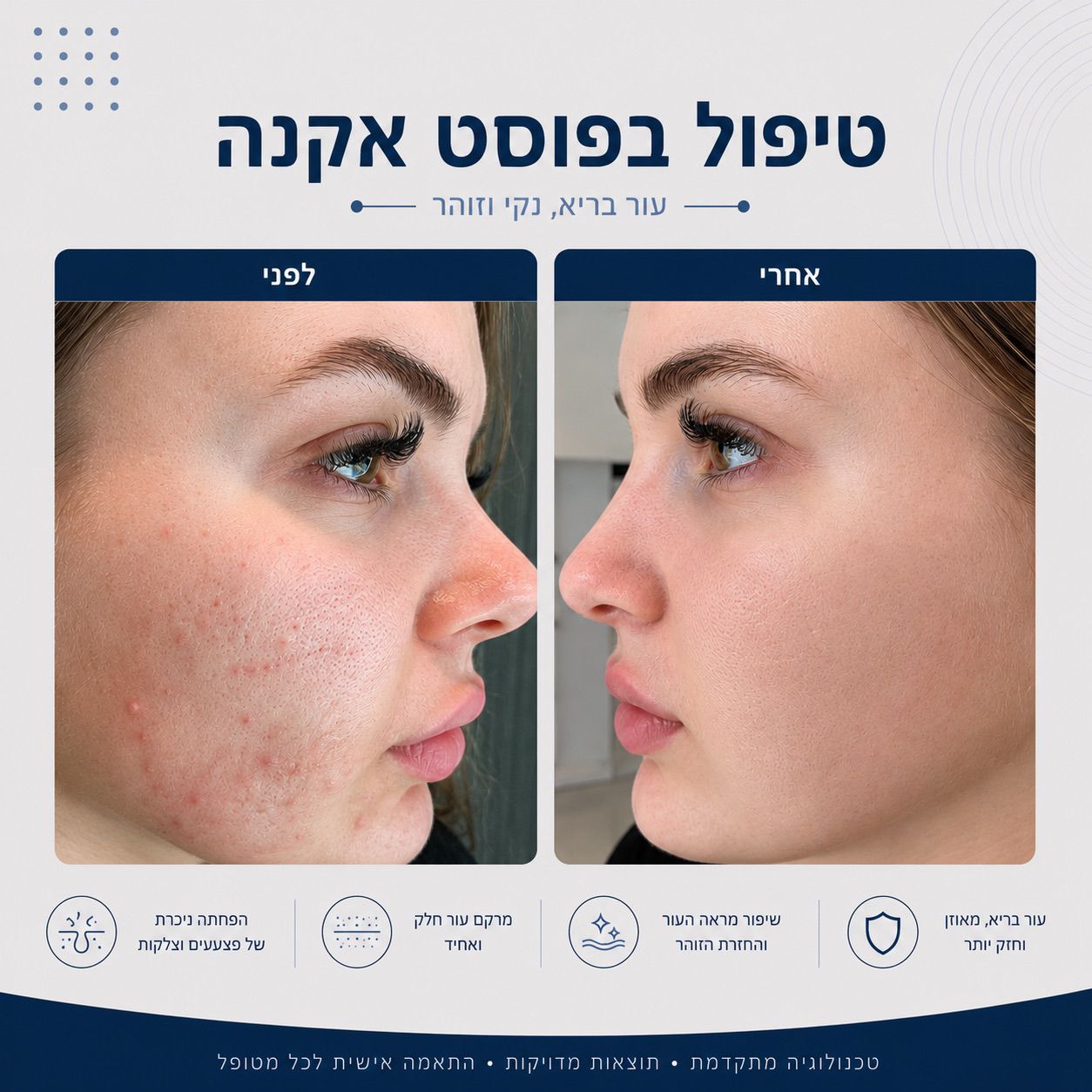 לפני ואחרי טיפול בפוסט אקנה - Beauty Hightech